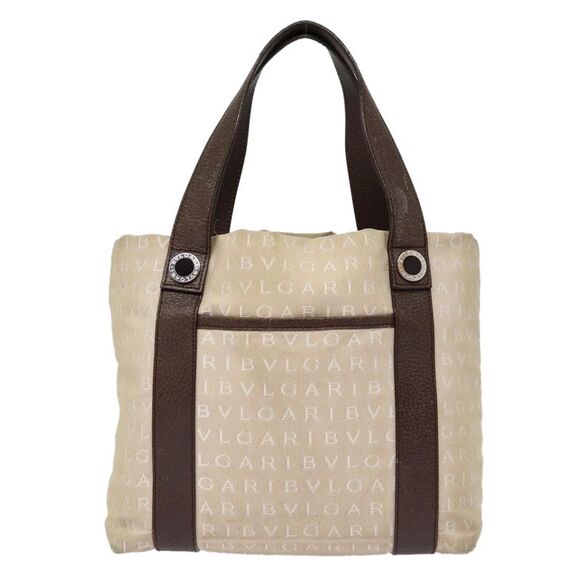Bulgari Logo Mania Beige Canvas Handbag (Pre-Owned) - Picture 2 of 16